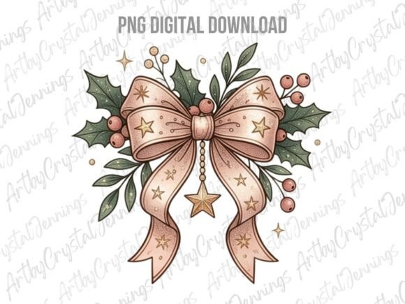 Boho Christmas Bow Holly Coquette PNG: A Festive Graphic Design Asset for Local Business Branding