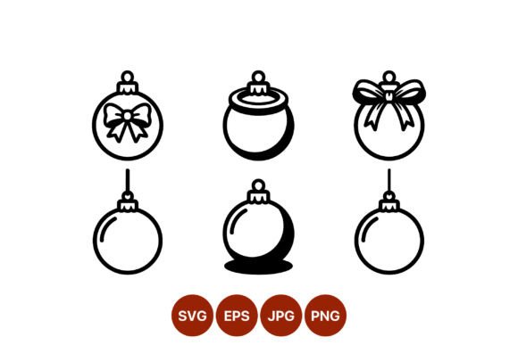 Christmas Ball Ornaments Black and White Illustrations for Digital Sellers