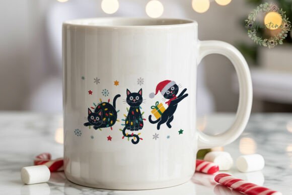 Christmas Cat Lights Sublimation Design: A Festive Illustration for Handmade Creations