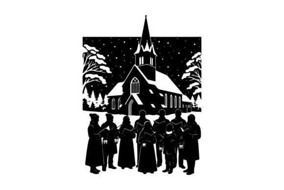Christmas Choir Singing in Front of Snow Illustrations for Design Projects