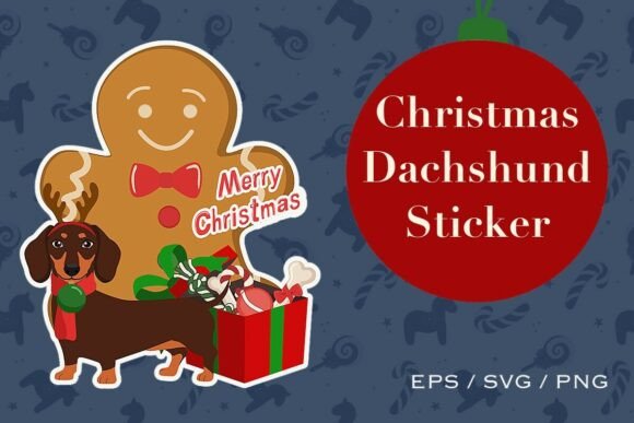 Christmas Dachshund Sticker: A Festive Illustration for Handmade Creations