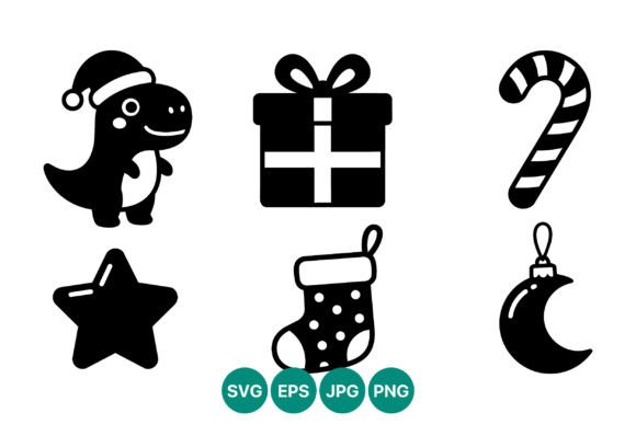 Christmas Dinosaur Icon Set: A Unique Illustration for Creative Marketing