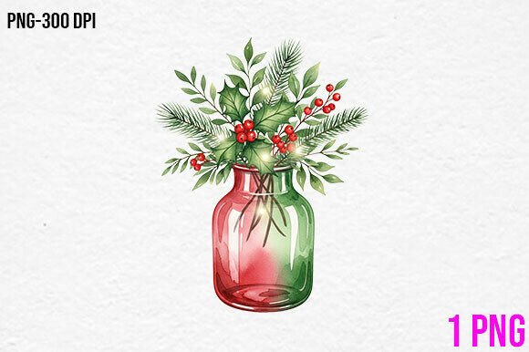 Christmas Greenery Jar PNG Clipart for Real-World Crafting