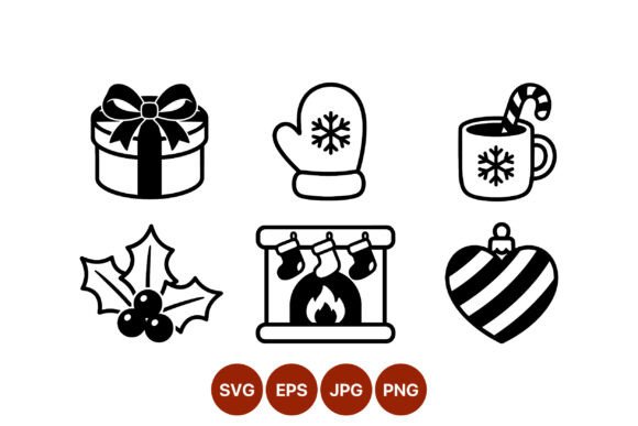 Christmas Holiday Black and White Icons: Perfect for Crafters & Illustrations