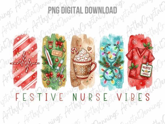 Christmas Holiday Nurse Brushstroke PNG: A Festive Illustration for Small Business Branding