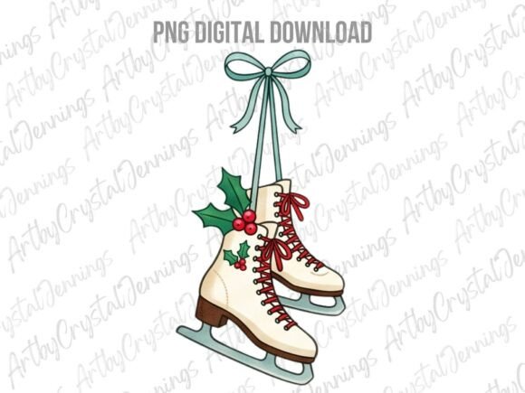 Christmas Ice Skates Coquette PNG: A Festive Illustration for Crafters