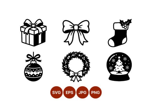 Christmas Icons Black White Gift Bow: A Timeless Illustration for Handmade Creations