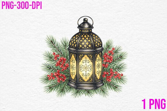 Christmas Lantern with Pine PNG: A Festive Embroidery Design for Real Projects