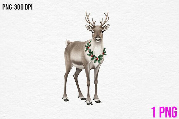 Christmas Reindeer with Holly PNG: A Versatile Illustration for Holiday Branding
