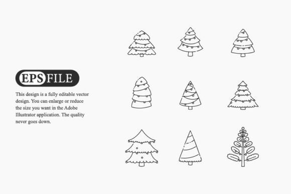 Christmas Tree Doodle Line Vector for Embroidery Projects