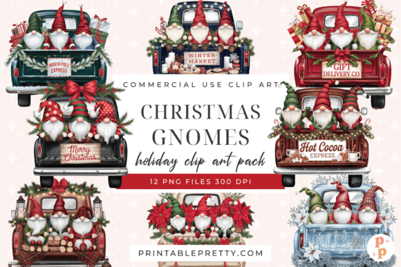 Christmas Truck Gnomes PNG Clipart: A Festive Illustration for Digital Sellers