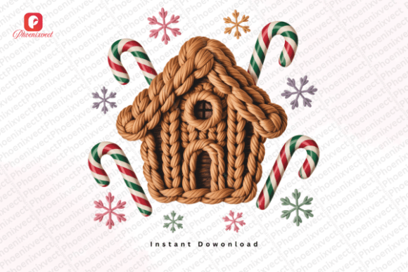 Crochet Christmas Gingerbread House PNG: A Festive Illustration for Local Business Branding