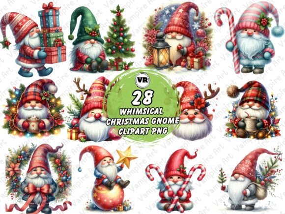 Cute Christmas Santa Gnome Clipart Set: A Festive Illustration Boost for Content Creators