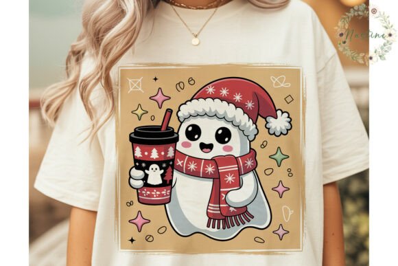 Cute Ghost Christmas Coffee PNG Clipart: A Festive Illustration for Digital Sellers