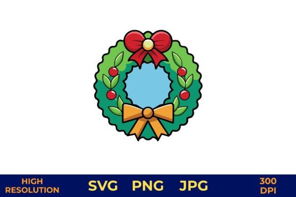 Festive Christmas Wreath with Bows – A Versatile Illustration for Digital Sellers