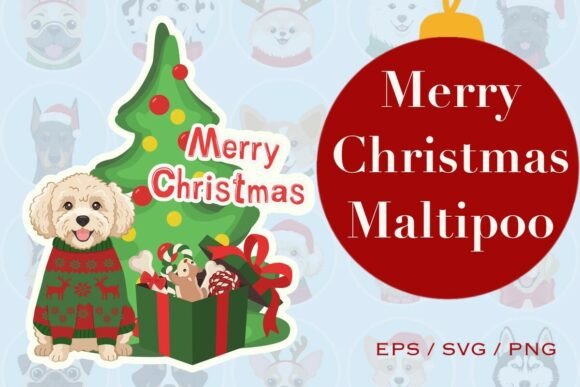 Merry Christmas Maltipoo Clipart SVG: A Festive Illustration Asset for Marketers