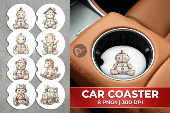 Patchwork Christmas Toy Car Coaster Illustrations for Small Business Branding
