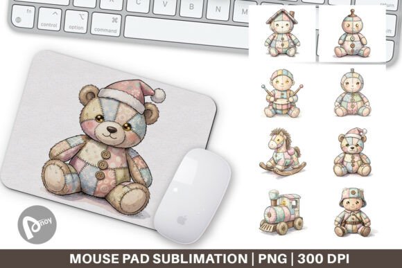 Patchwork Christmas Toy Mouse Pad PNG – A Festive Illustration for Digital Sellers