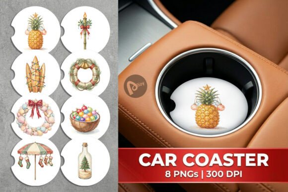 Retro Coastal Christmas Car Coaster PNG: A Festive Illustration for Branding and Marketing