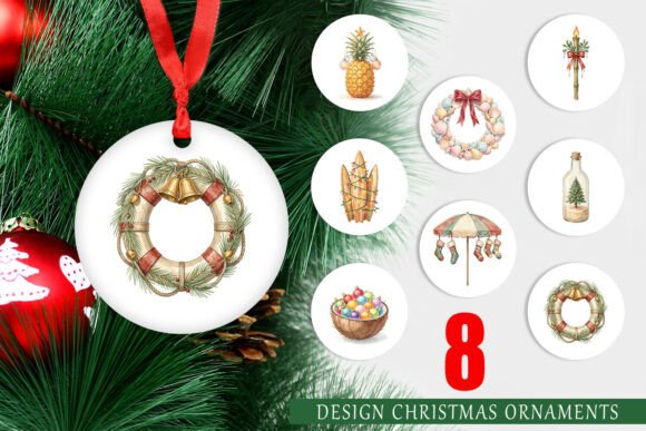 Retro Coastal Christmas Ornament Art: A Stylish Graphic Design Asset for Crafters