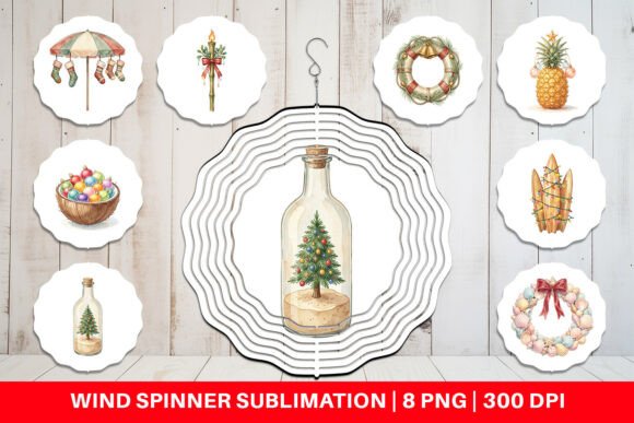 Retro Coastal Christmas Wind Spinner PNG: A Festive Illustration for Handmade Creations