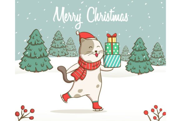 Santa Cat Carrying Many Christmas Gifts – A Festive Illustration for Stronger Branding