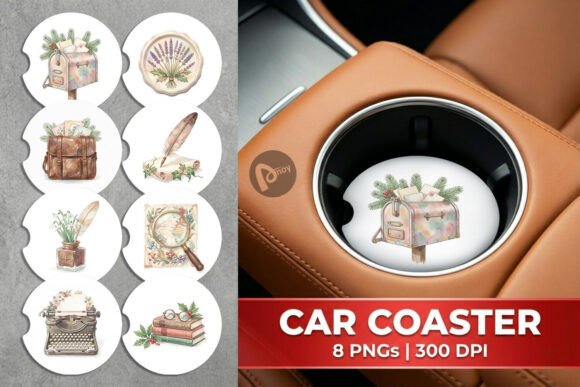 Victorian Christmas Post Car Coaster PNG: A Timeless Illustration for Themed Design Projects