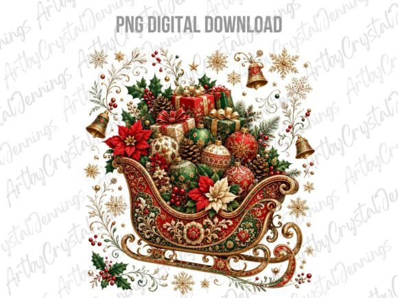Vintage Holiday Christmas Sleigh PNG: A Timeless Illustration for Seasonal Branding